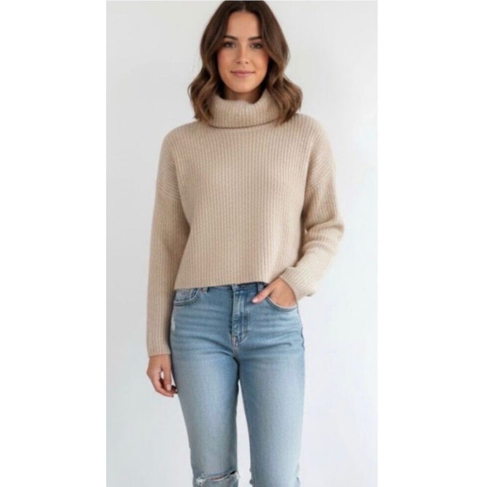 Madewell Resourced Cashmere Wool Turtleneck Cropped Sweater Beige Small